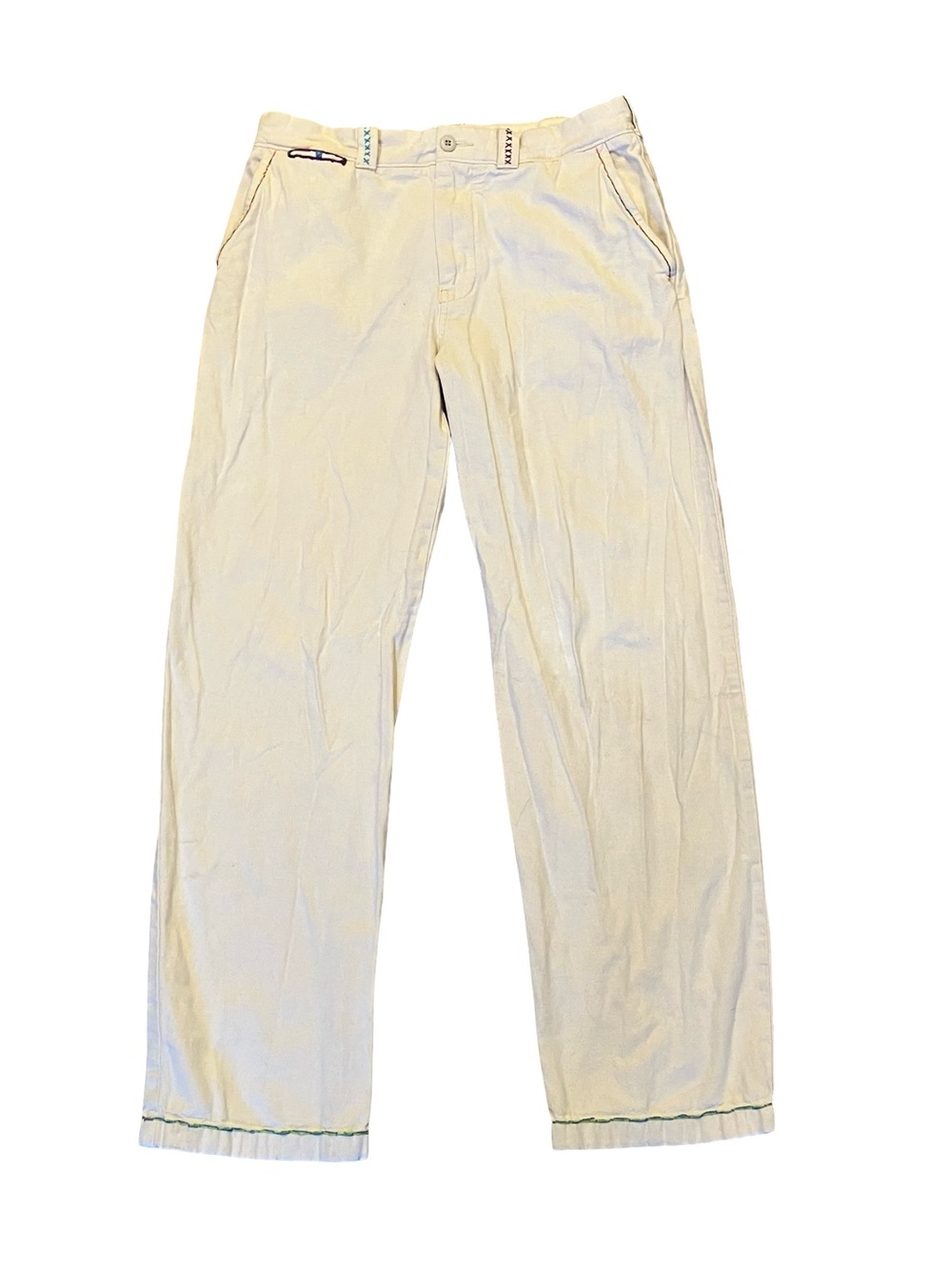 J Crew Mens Canvas Khaki Pants 32x29 Reworked Upcycled Distressed Grunge Patched
